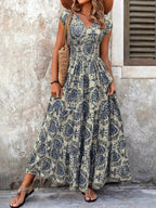 YSONA Printed Cap Sleeve Maxi Dress — back view | Women's Dress | Shop YSONA