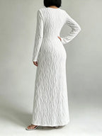 YSONA Textured Cut-Out Long Sleeve Maxi Dress — side view | Women's Dress | Shop YSONA