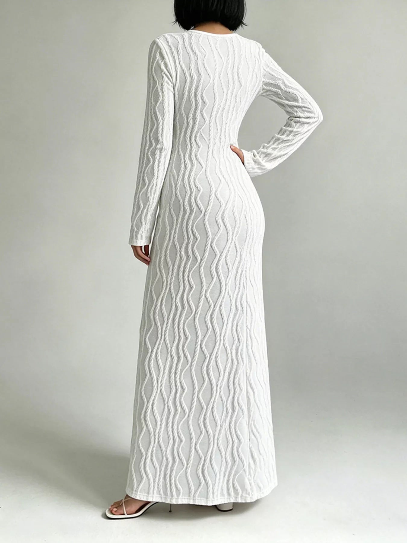 YSONA Textured Cut-Out Long Sleeve Maxi Dress — side view | Women's Dress | Shop YSONA