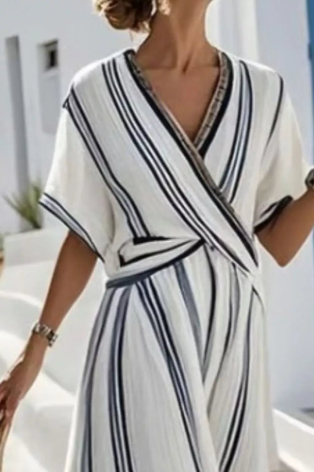 YSONA Striped Wrap Half Sleeve Maxi Dress — side view | Women's Dress | Shop YSONA