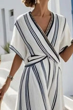 YSONA Striped Wrap Half Sleeve Maxi Dress — side view | Women's Dress | Shop YSONA