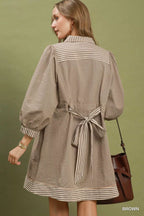 YSONA Umgee Striped Contrast Belted Puff Sleeve Mini Dress — side view | Women's Dress | Shop YSONA