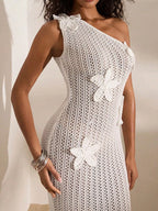 YSONA One-Shoulder Crochet Maxi Dress — model wearing | Women's Dress | Shop YSONA