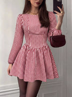 YSONA Backless Plaid Long Sleeve Dress — back view | Women's Dress | Shop YSONA