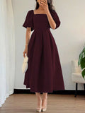 YSONA Square Neck Flutter Sleeve Midi Dress — front view | Women's Dress | Shop YSONA