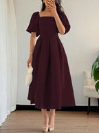 YSONA Square Neck Flutter Sleeve Midi Dress — front view | Women's Dress | Shop YSONA