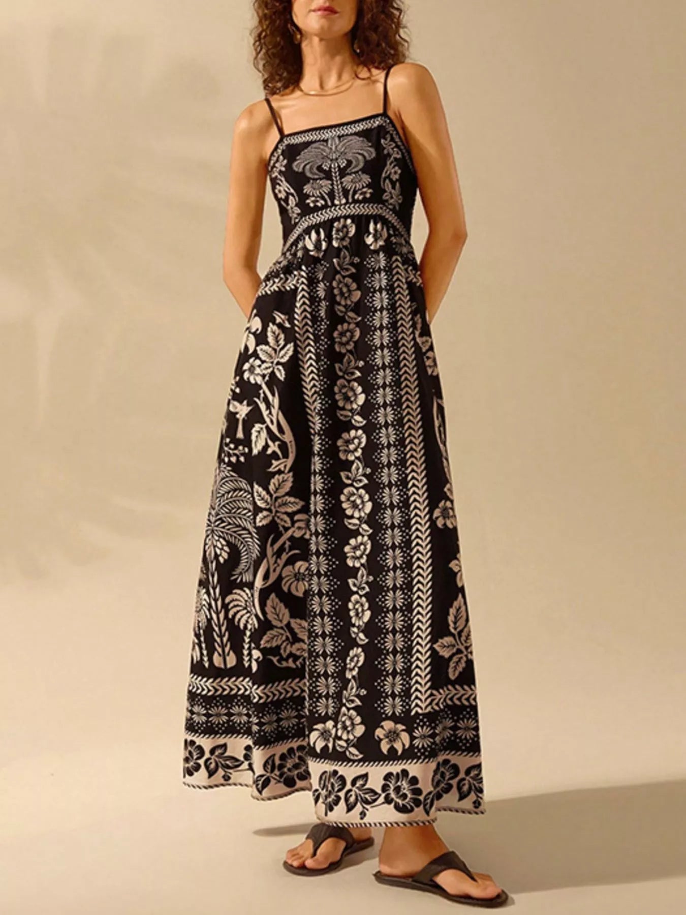 YSONA Floral Print Spaghetti Strap Maxi Dress — back view | Women's Dress | Shop YSONA
