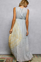 YSONA POL Deep V Sleeveless Cotton Bohemian Tiered Maxi Dress — model wearing | Women's Dress