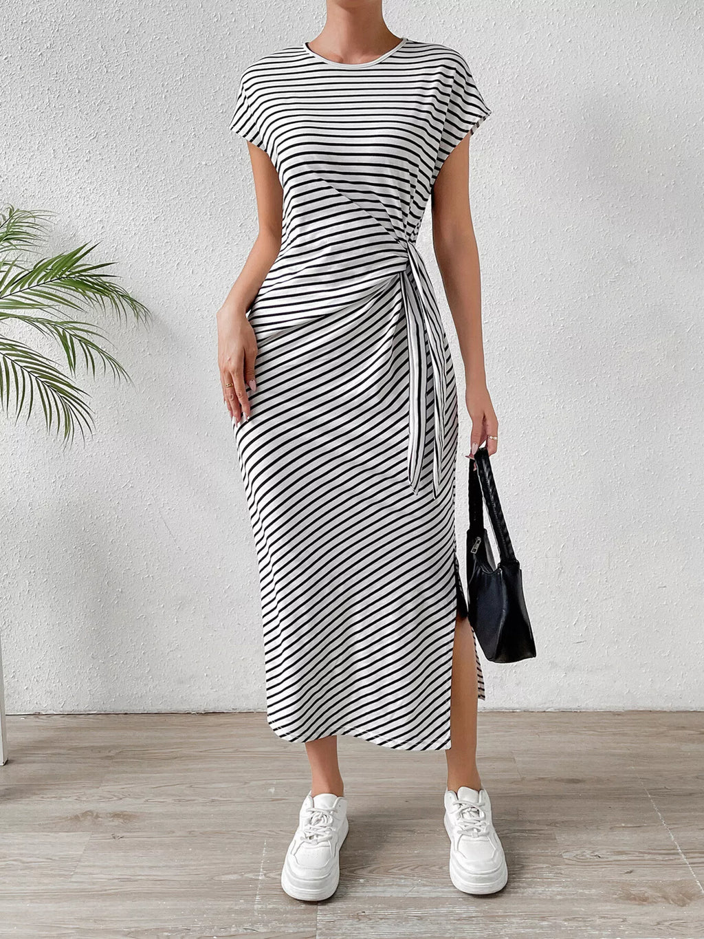 YSONA Striped Tie-Waist Midi Dress — detail view | Women's Dress | Shop YSONA