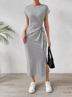 YSONA Striped Tie-Waist Midi Dress — detail view | Women's Dress | Shop YSONA