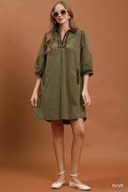 YSONA Umgee V-Neck Shift Dress with Contrast Trim — detail view | Women's Dress | Shop YSONA