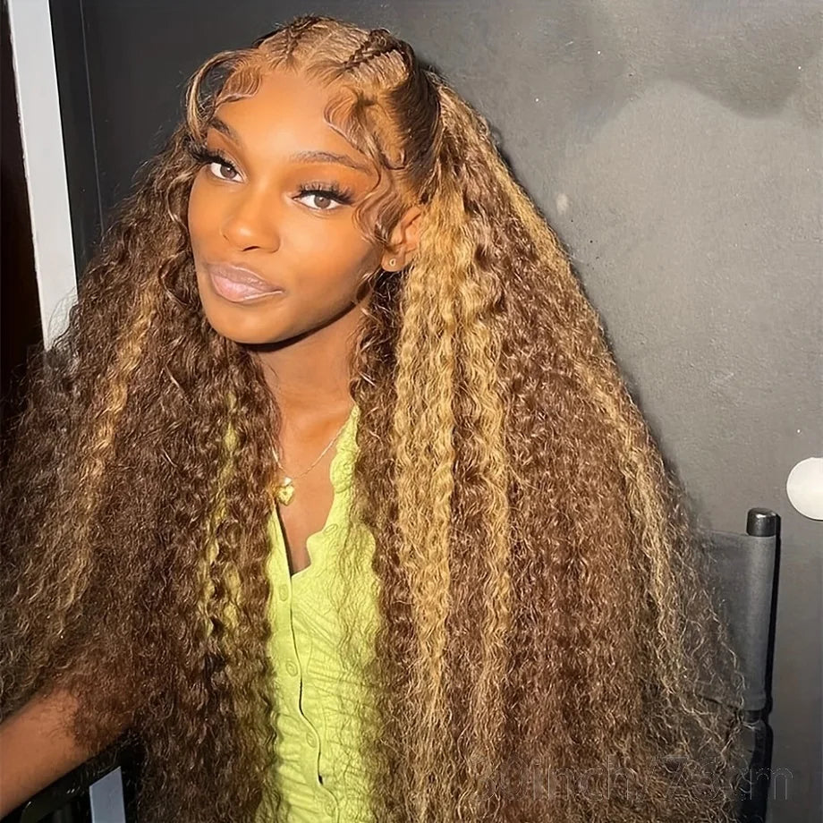 4/27 Highlight Ombre Curly Lace Frontal Wig – 13x4, 13x6 Deep Curly & 4x4, 5x5 Closure, 30–32 Inch
