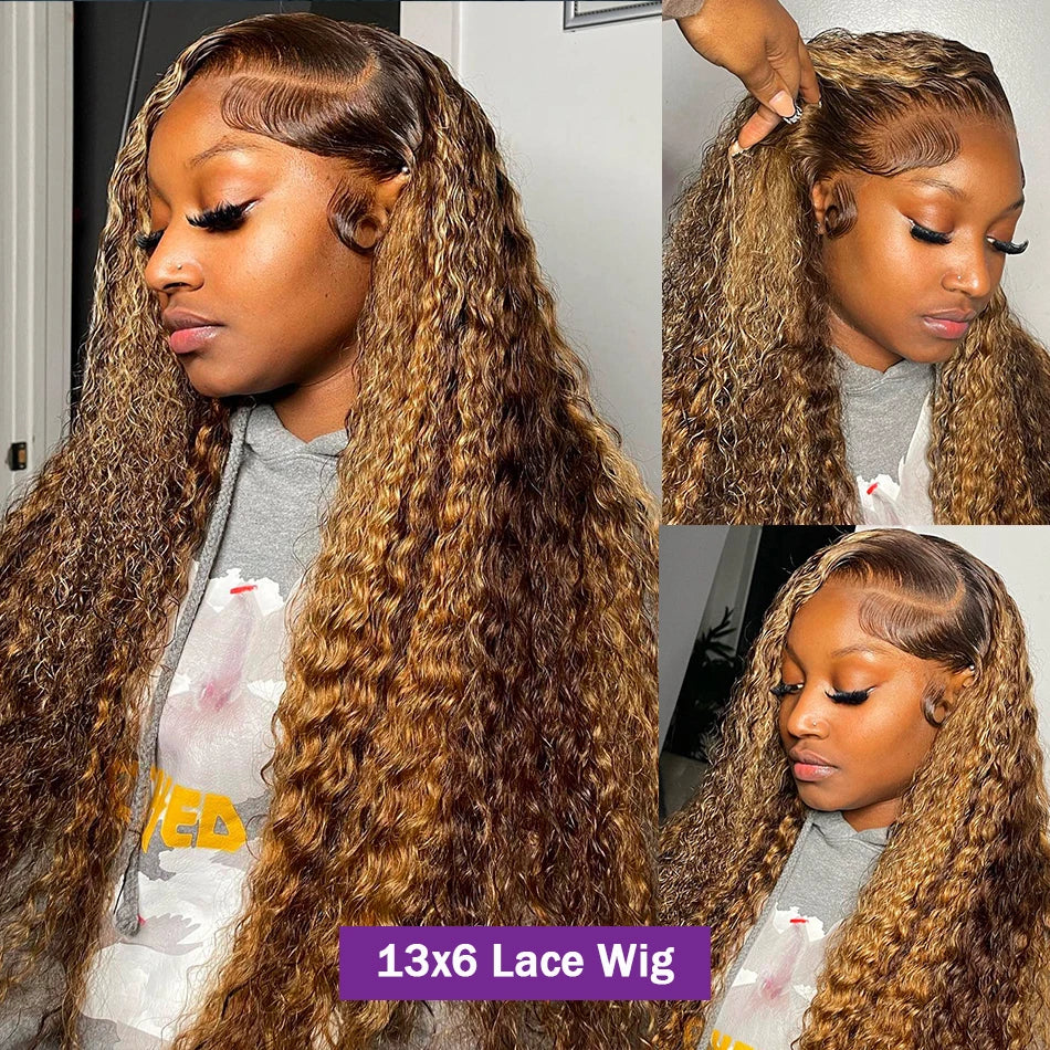4/27 Highlight Ombre Curly Lace Frontal Wig – 13x4, 13x6 Deep Curly & 4x4, 5x5 Closure, 30–32 Inch