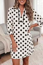YSONA Polka Dot Half Sleeve Collar V Neck Pocketed Casual Mini Dress — side view | Women's Dress