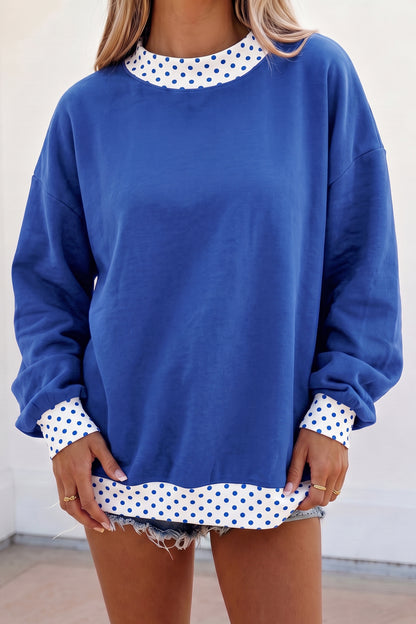 Burgundy Colorblock Polka Dot Contrast Trim Oversized Sweatshirt