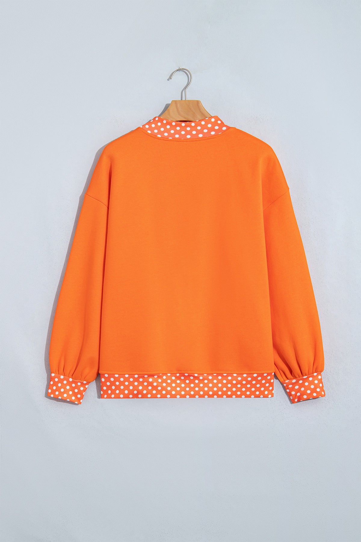 Dirty blue Polka Dot Letter Print Contrast Trim Mock Neck Sweatshirt