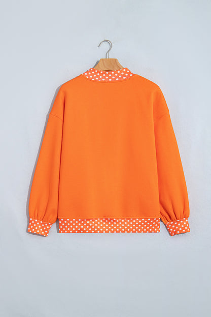 Dirty blue Polka Dot Letter Print Contrast Trim Mock Neck Sweatshirt