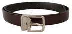 Dolce & Gabbana Brown Patent Leather Silver Metal Buckle Belt