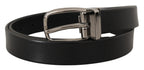 Dolce & Gabbana Black Leather Silver Chrome Metal Logo Buckle Belt