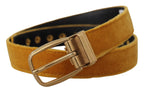 Dolce & Gabbana Mustard Velvet Gold Logo Engraved Metal Buckle Belt