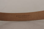 Dolce & Gabbana Blue Leather Jacquard Embossed Gold Metal Buckle Belt