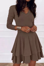 YSONA Layered Long Sleeve V-Neck Mini Dress — back view | Women's Dress | Shop YSONA