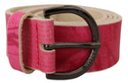 John Galliano Pink Leather Letter Logo Round Buckle Waist Belt