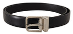 Dolce & Gabbana Black Calf Leather Silver Metal Logo Buckle Belt