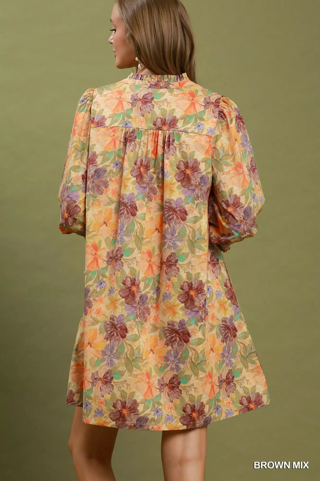 YSONA Umgee Mix Floral Print Smocked Cuff Mini Dress — side view | Women's Dress | Shop YSONA