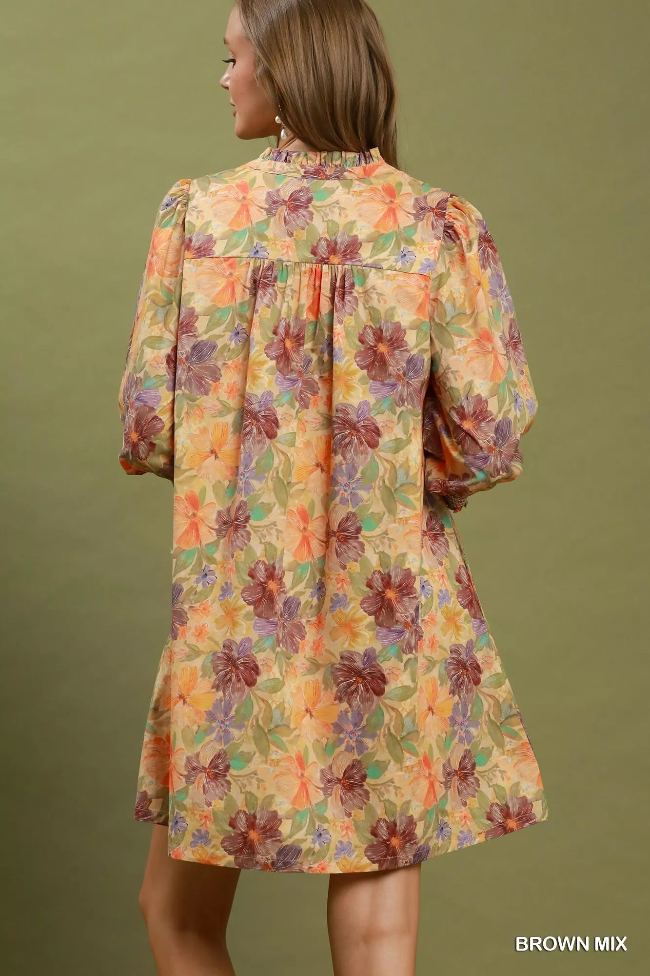 YSONA Umgee Mix Floral Print Smocked Cuff Mini Dress — side view | Women's Dress | Shop YSONA