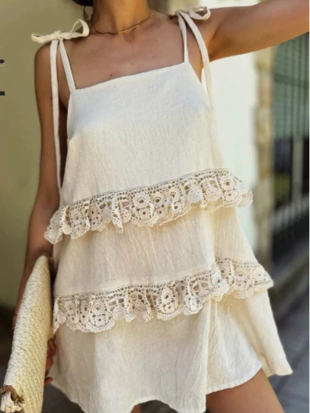 YSONA Lace Trim Spaghetti Strap Dress — detail view | Women's Dress | Shop YSONA