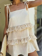 YSONA Lace Trim Spaghetti Strap Dress — detail view | Women's Dress | Shop YSONA