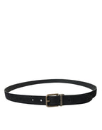 Dolce & Gabbana Black Suede Leather Gold Metal Buckle Belt