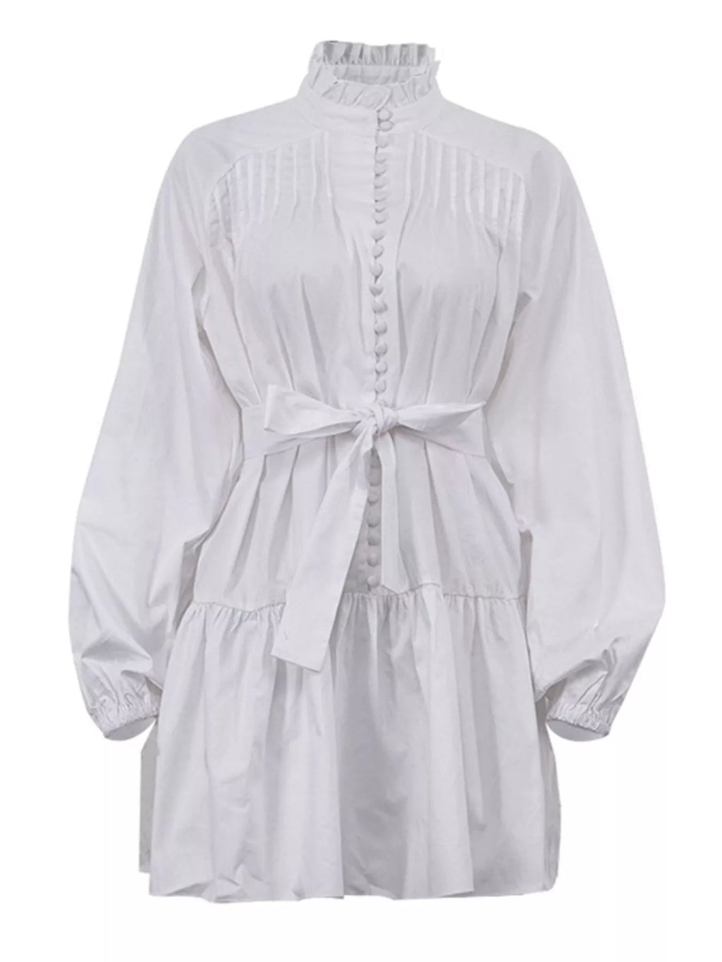 YSONA Button-Up Balloon Sleeve Mini Dress — close-up view | Women's Dress | Shop YSONA