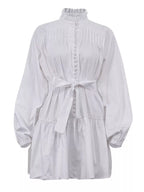 YSONA Button-Up Balloon Sleeve Mini Dress — close-up view | Women's Dress | Shop YSONA
