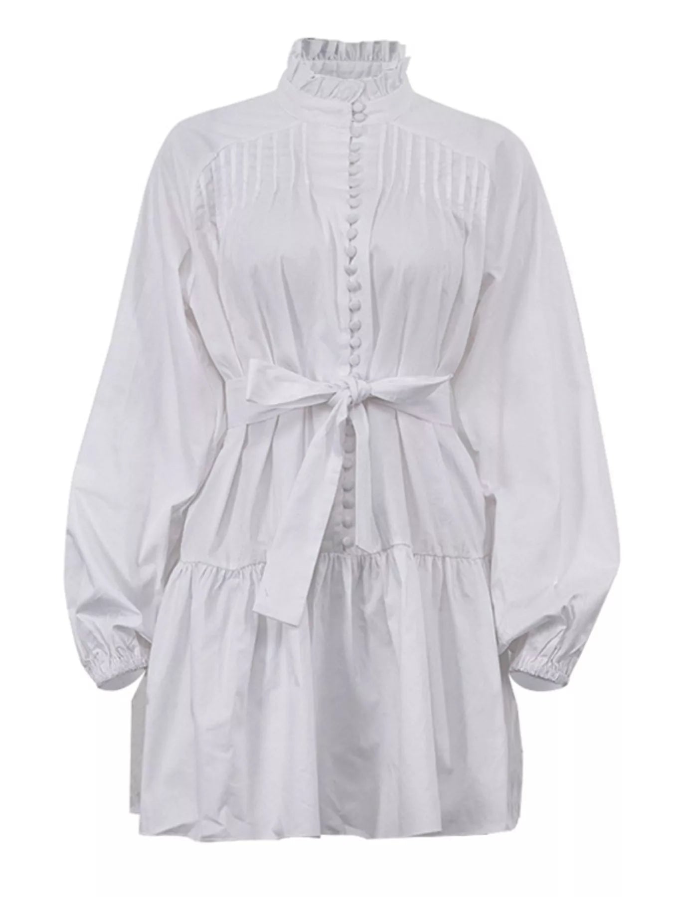YSONA Button-Up Balloon Sleeve Mini Dress — close-up view | Women's Dress | Shop YSONA