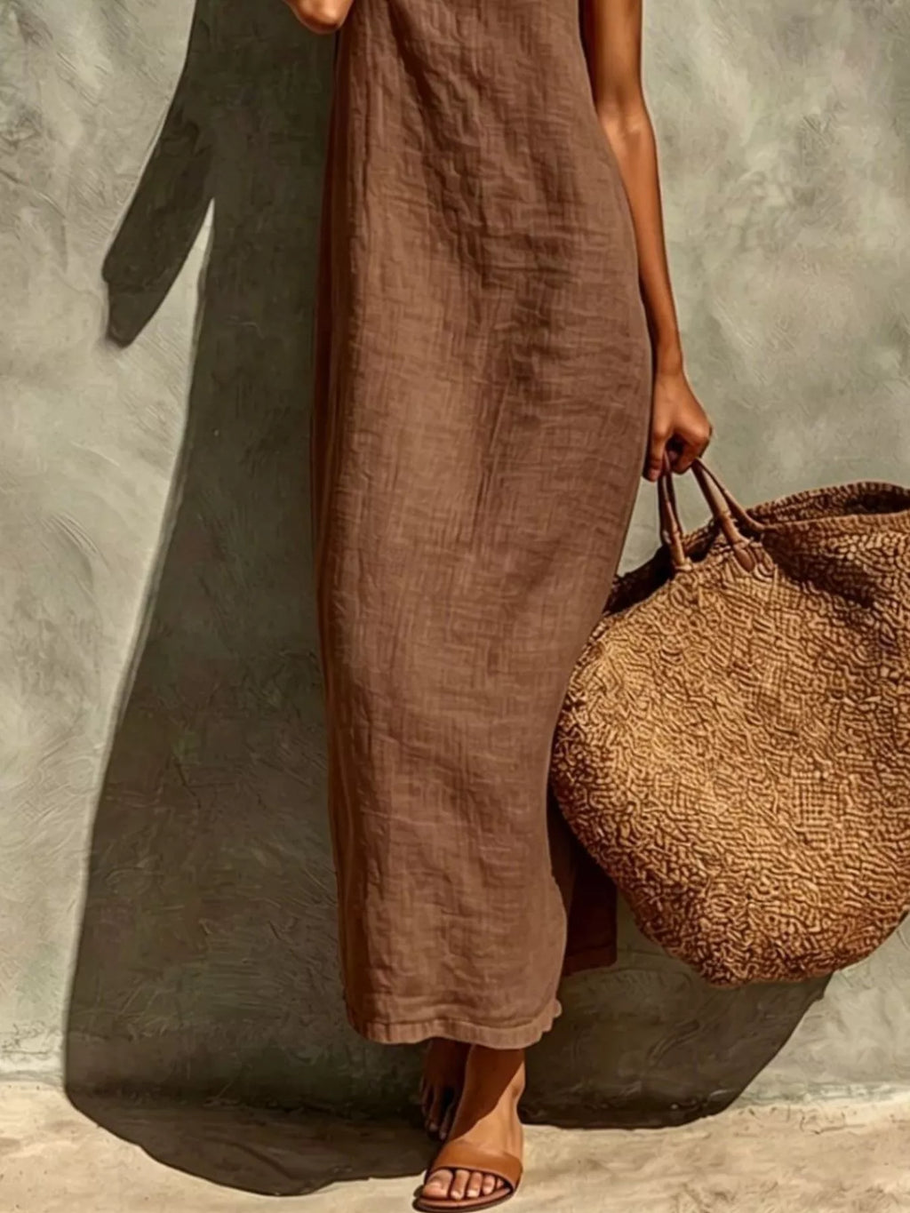 YSONA Sleeveless Linen Casual Maxi Dress — fabric detail | Women's Dress | Shop YSONA