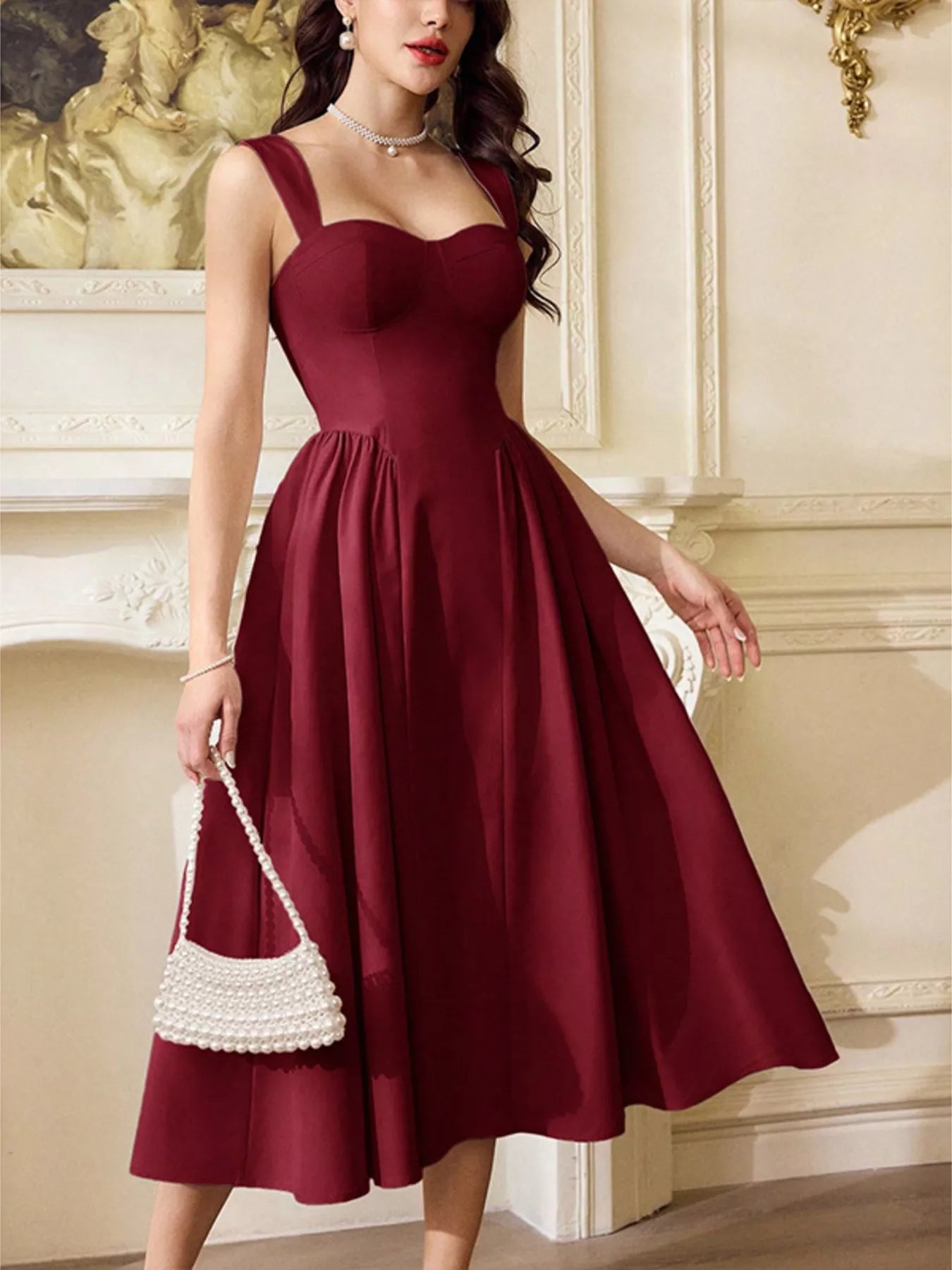 YSONA Sweetheart Neckline A-Line Midi Dress — back view | Women's Dress | Shop YSONA