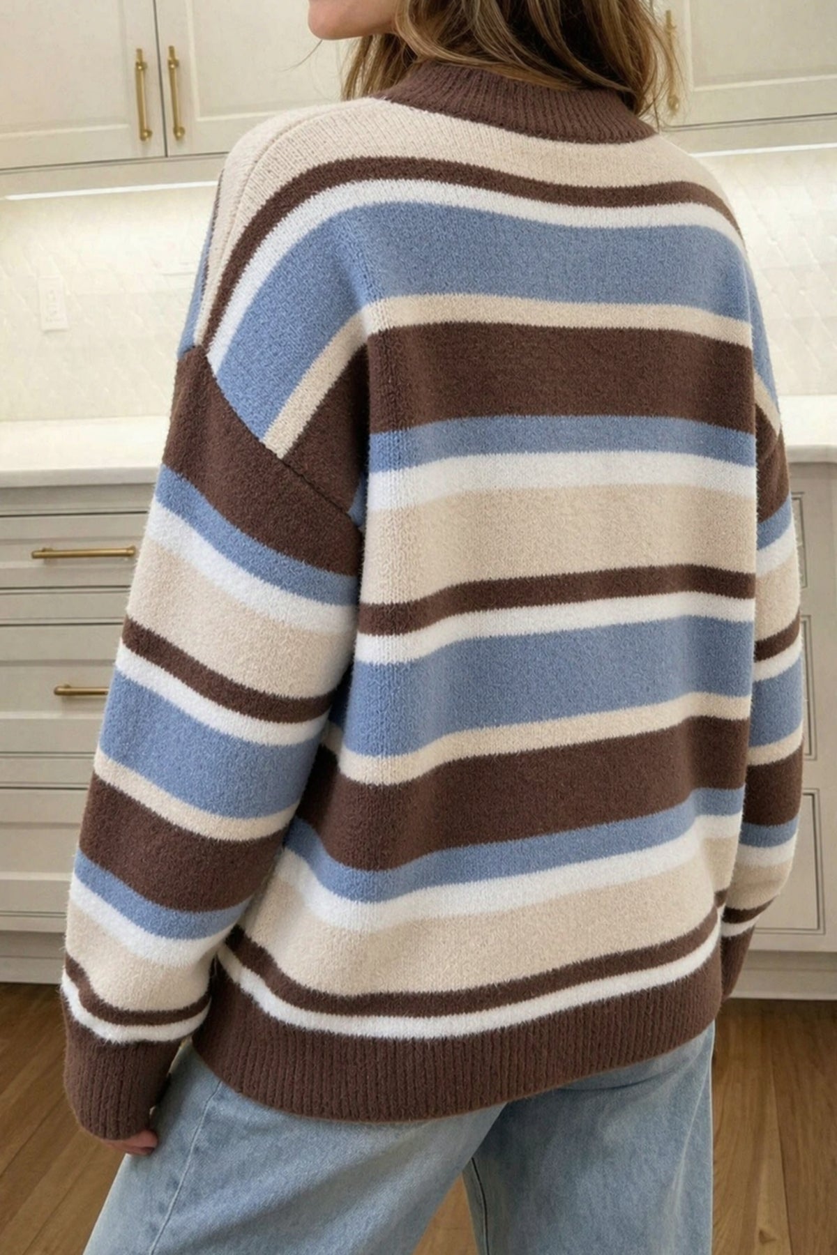 Orange Stripe Dropped Shoulder Loose Pullover Sweater