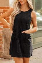 YSONA Corduroy Patch Pocket Sleeveless Mini Dress — close-up view | Women's Dress | Shop YSONA