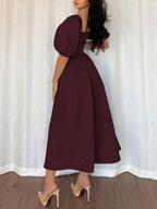 YSONA Square Neck Flutter Sleeve Midi Dress — close-up view | Women's Dress | Shop YSONA
