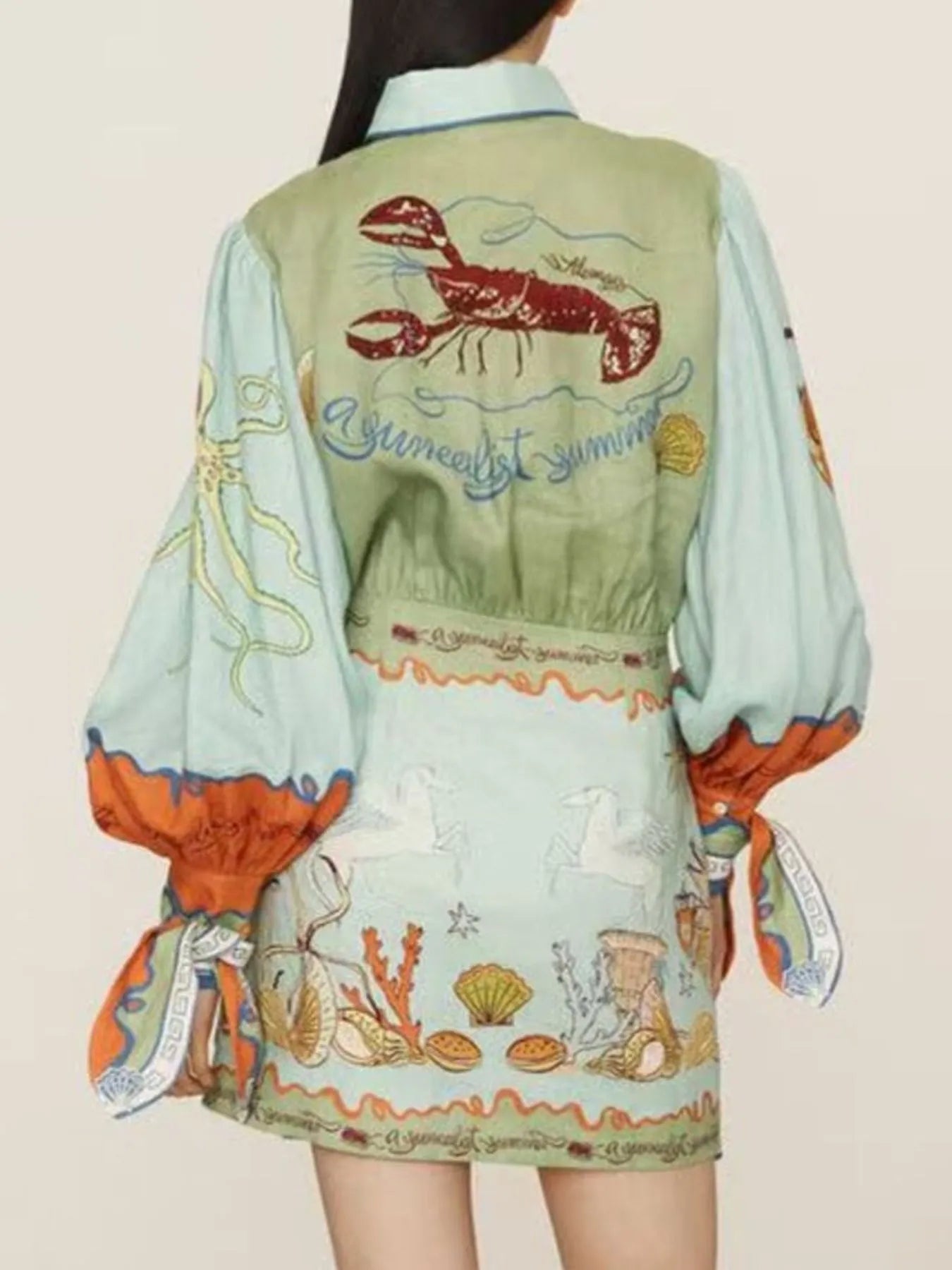 YSONA Printed Long Sleeve Shirt Dress — close-up view | Women's Dress | Shop YSONA