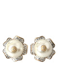 Dolce & Gabbana Gold Tone Maxi Faux Pearl Floral Clip-on Jewelry Earrings