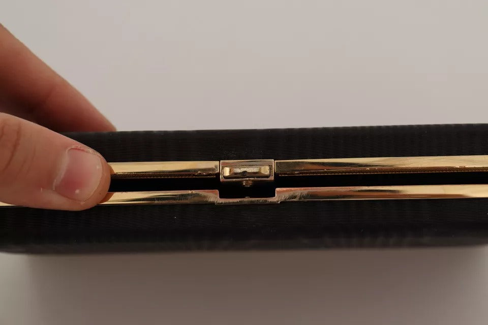 Dolce & Gabbana Black Silk Gold Frame Clutch Evening Party Purse Bag