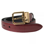 Dolce & Gabbana Maroon Leather Gold Metal Buckle Men Belt