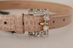 Dolce & Gabbana Beige Leather Crystal Buckle Women Belt