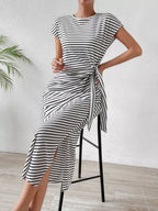 YSONA Striped Tie-Waist Midi Dress — model wearing | Women's Dress | Shop YSONA