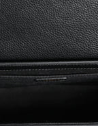 Versace Black Grainy Calf Leather Logo Crossbody Shoulder Bag