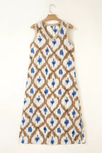 YSONA Abstract Print V Neck Sleeveless Midi Dress — model wearing | Women's Dress | Shop YSONA