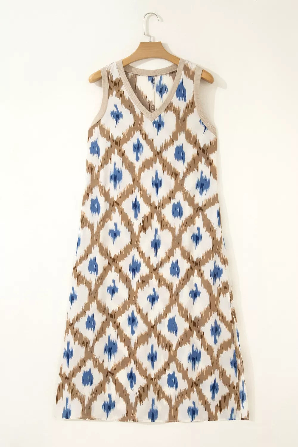 YSONA Abstract Print V Neck Sleeveless Midi Dress — model wearing | Women's Dress | Shop YSONA